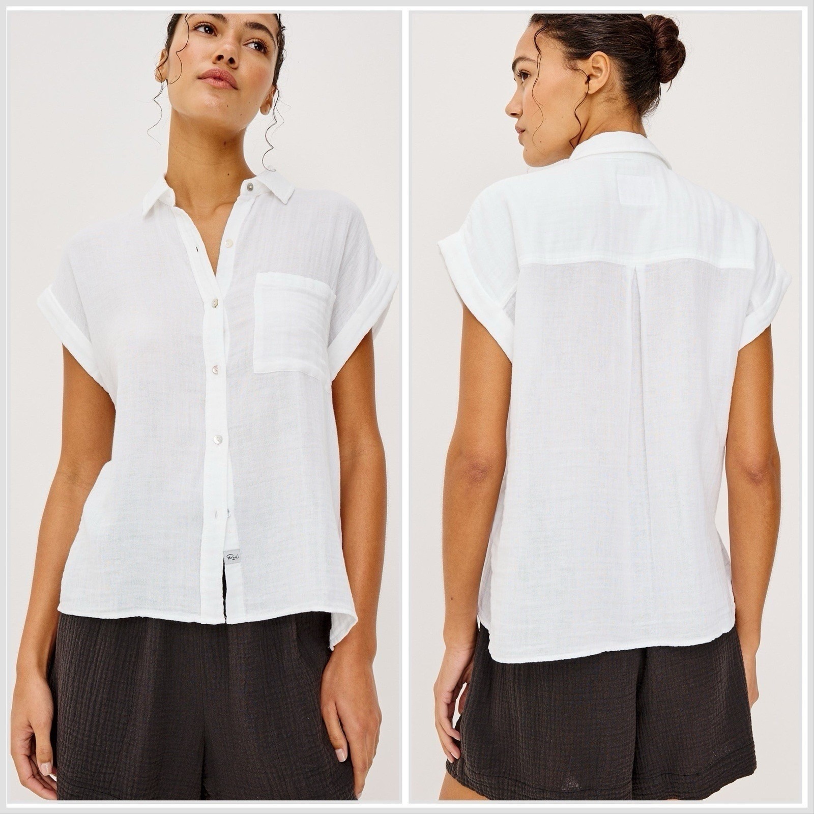 Rails Whitney Shirt White Cotton Gauze Short Sleeve Button Down S Coastal Breezy